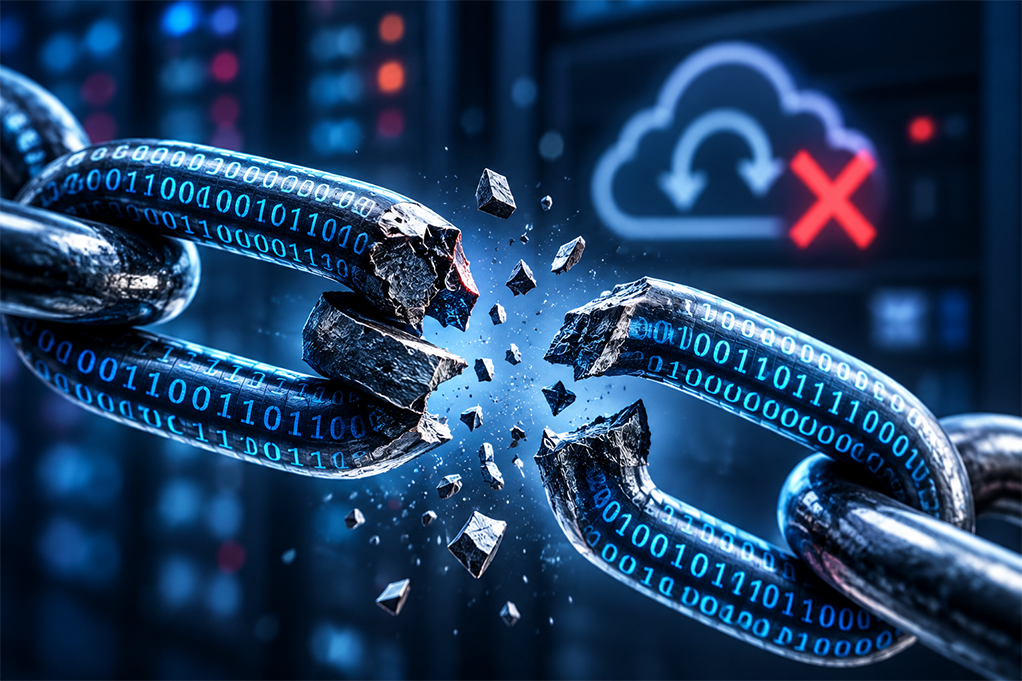 broken-chain-link graphic representing a failed backup recovery link